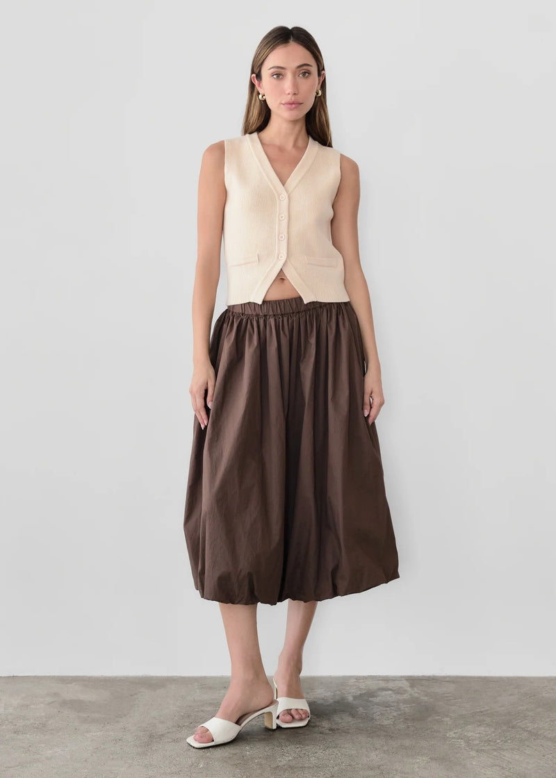 'Bella' Balloon Midi Skirt | Brown