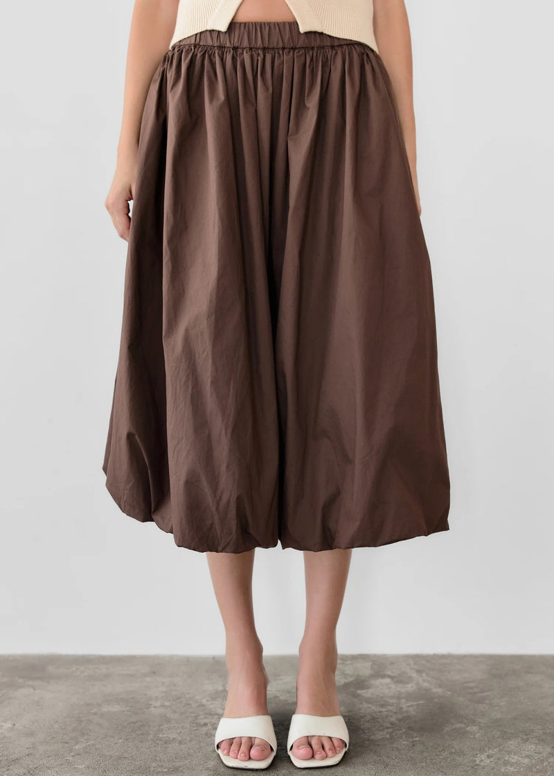 'Bella' Balloon Midi Skirt | Brown