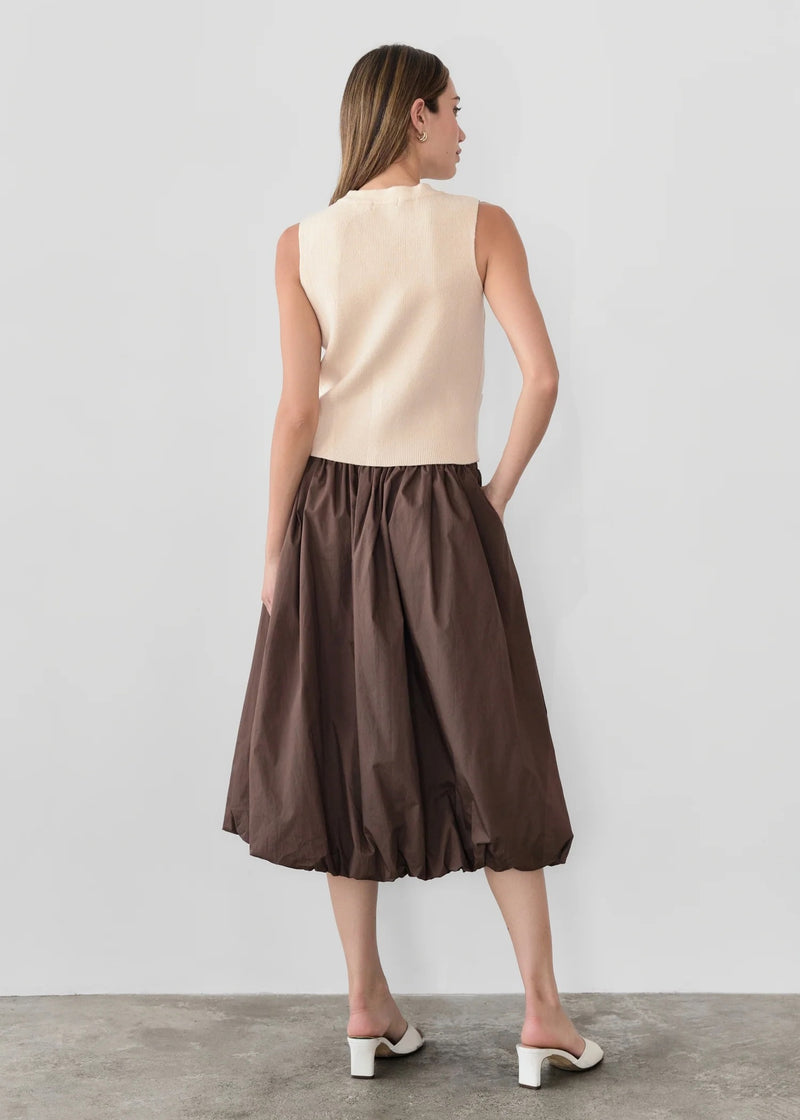 'Bella' Balloon Midi Skirt | Brown