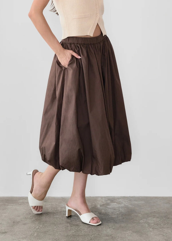 'Bella' Balloon Midi Skirt | Brown