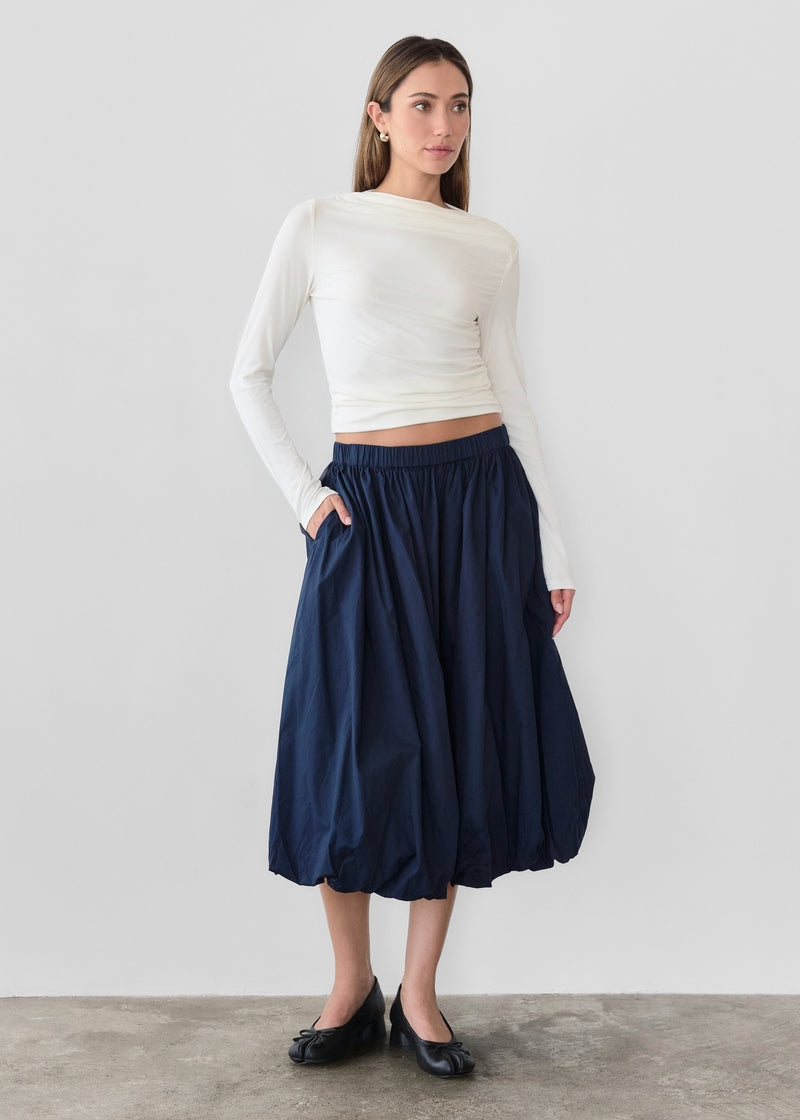 'Bella' Balloon Midi Skirt | Navy