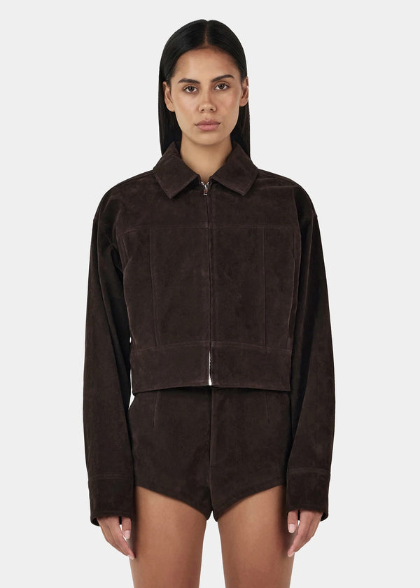 Gina Suede Bomber| Rum Raisin