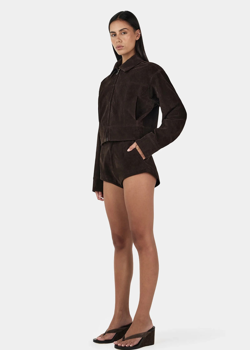Gina Suede Bomber| Rum Raisin