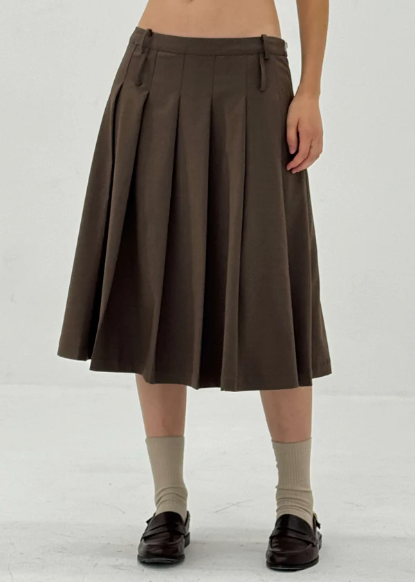 Side Zipper Pleated Skirt