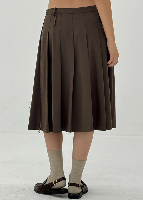 Side Zipper Pleated Skirt