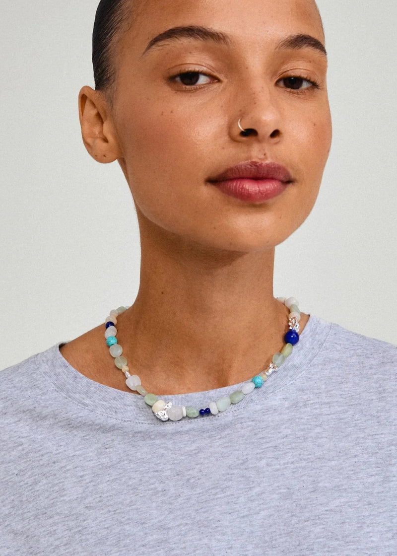 DREAM Beaded Necklace Blue | Silver-plated