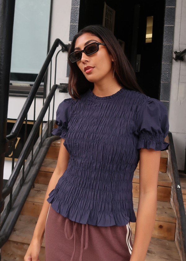 Bristol Smocked Top | Navy