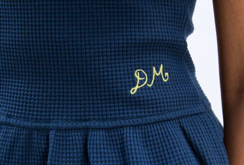 Hattie Waffle Ruffle Tank | Navy & Butter