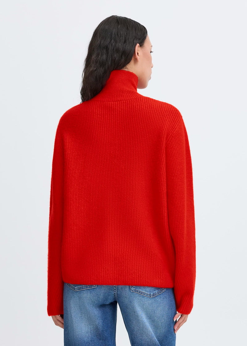Ducie Ribbed Zip Cardigan | Red