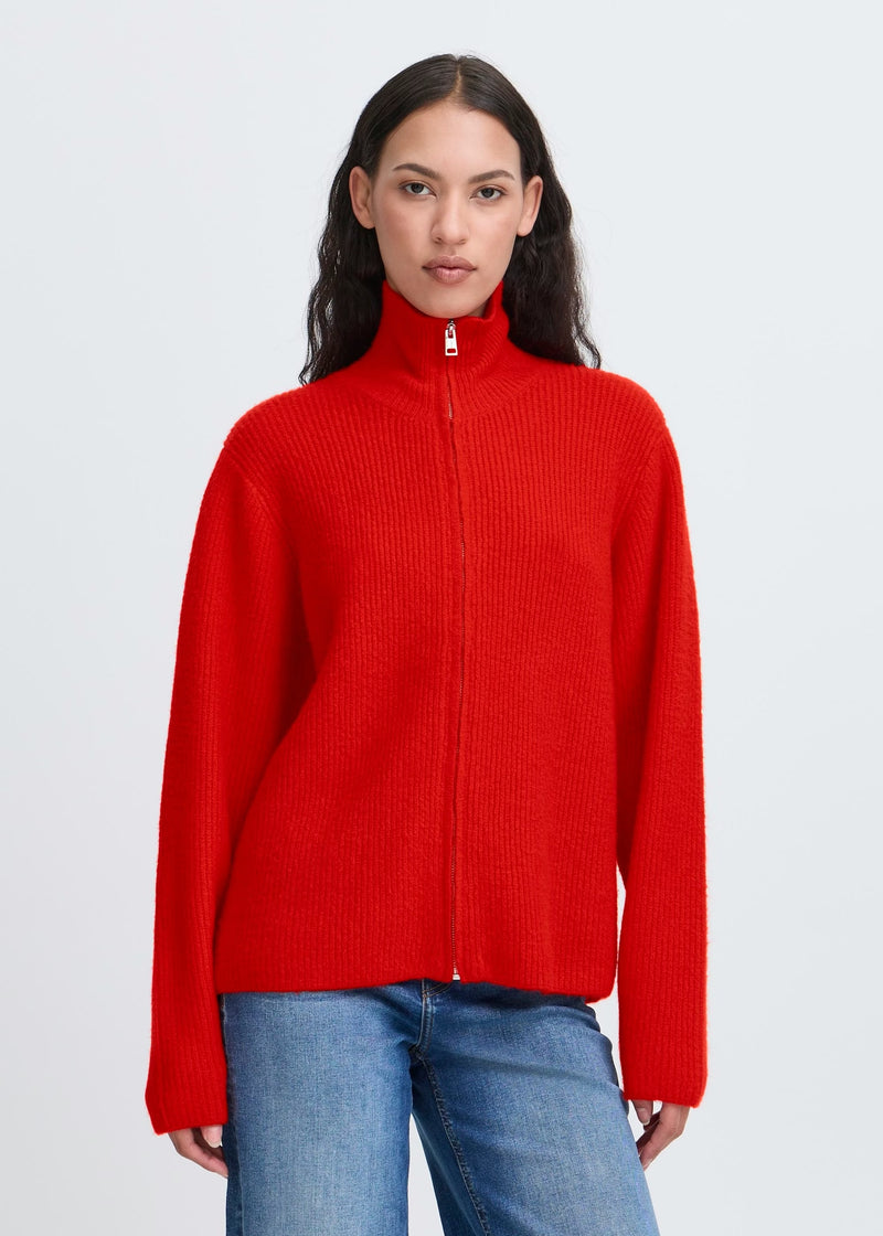Ducie Ribbed Zip Cardigan | Red