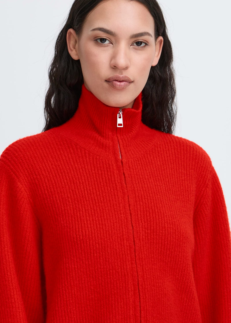 Ducie Ribbed Zip Cardigan | Red