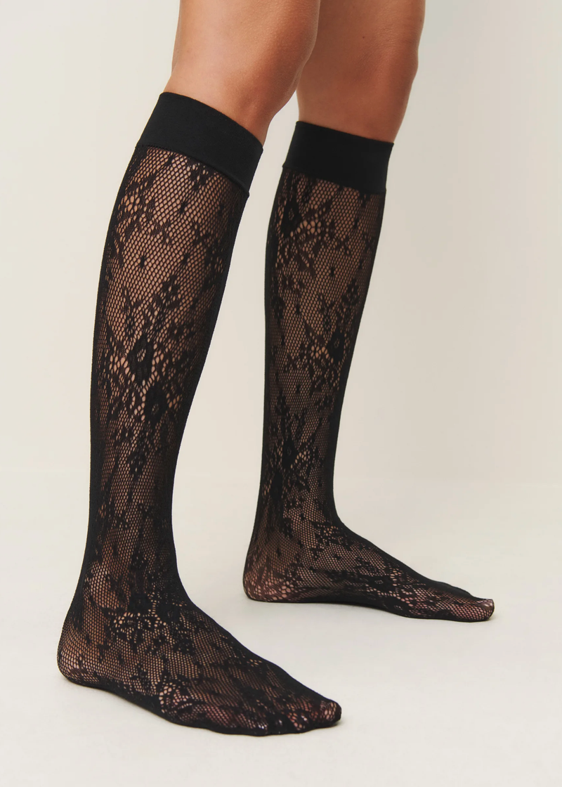 Rosa Lace Knee Highs | Black