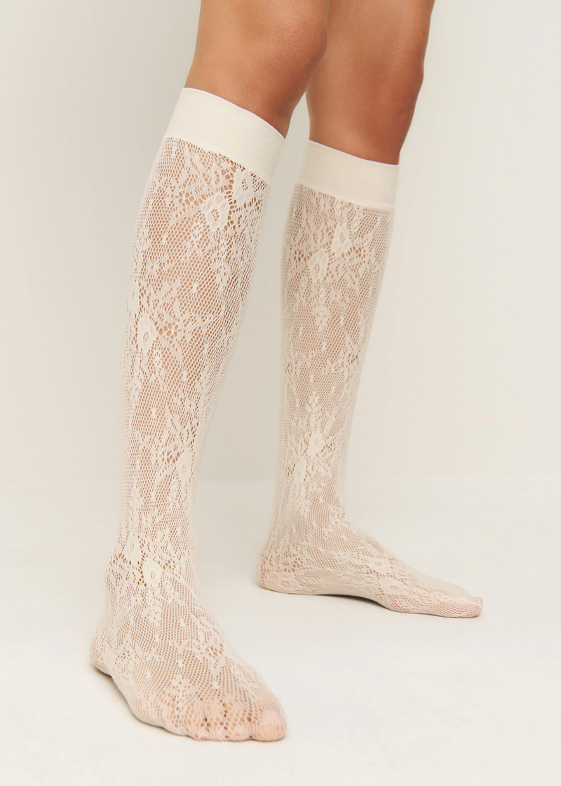 Rosa Lace Knee Highs | Ivory