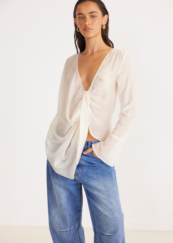 Alexandra Asymmetric Tie Top | Cream