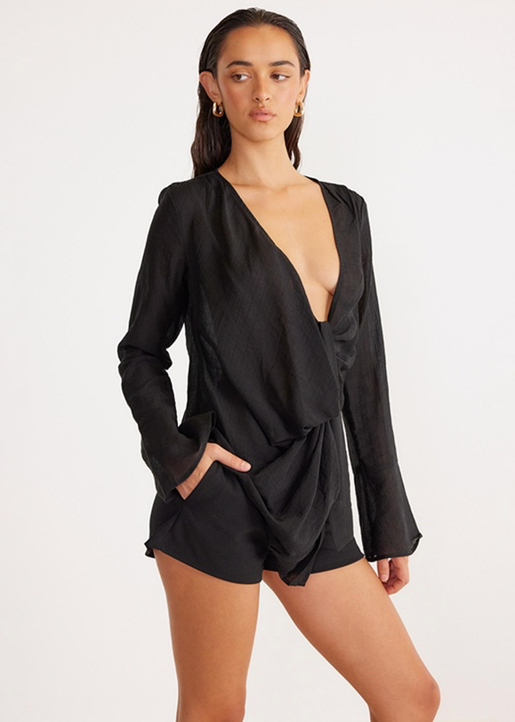 Alexandra Asymmetric Tie Top | Black