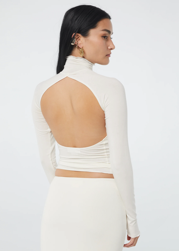 'Margaux' Turtleneck Top with Open Back | Vanilla