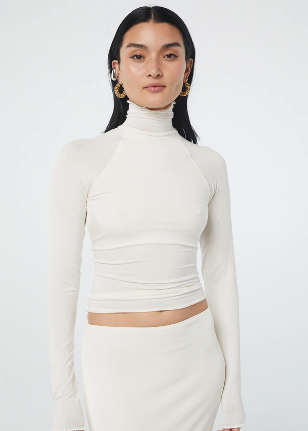 'Margaux' Turtleneck Top with Open Back | Vanilla