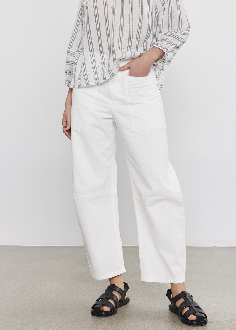 Brylie Twill Barrel Leg Pant | White