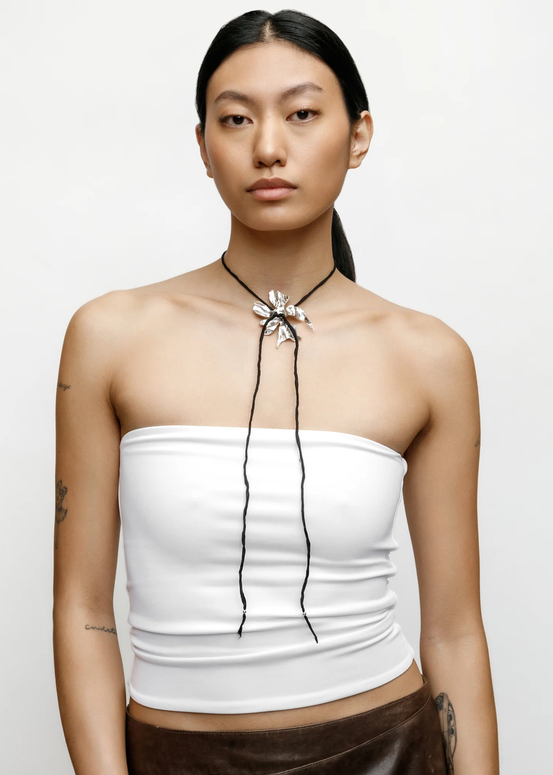 Flower Cord Necklace in Black