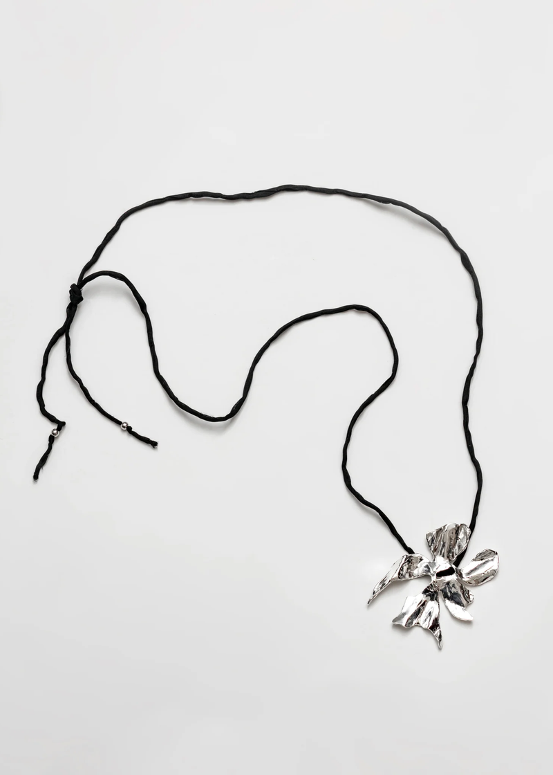 Flower Cord Necklace in Black