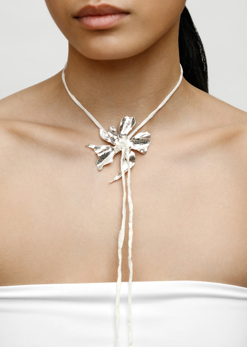 Flower Cord Necklace in Cream