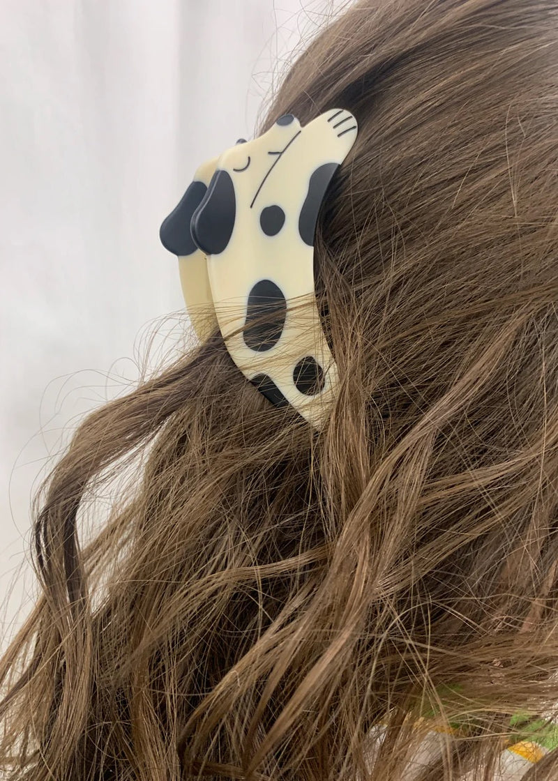 Black and White Matte Acetate Puppy Dog Hair Claw Accessory