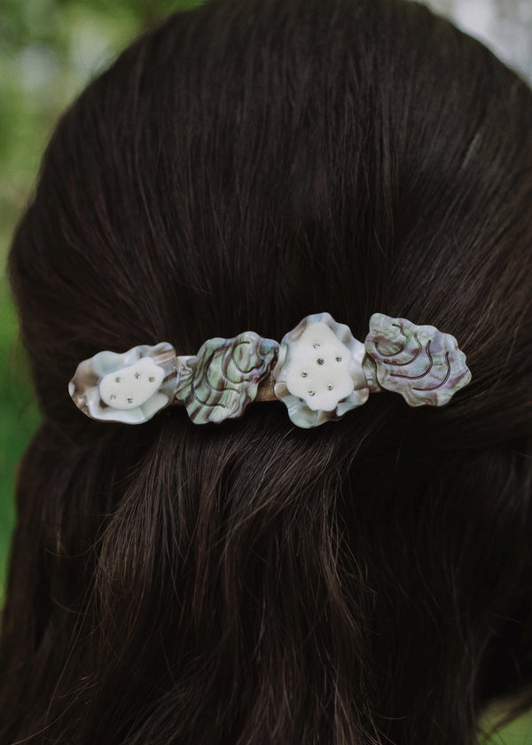 Oyster Shell Acetate Alligator Hair Clip with Rhinestones