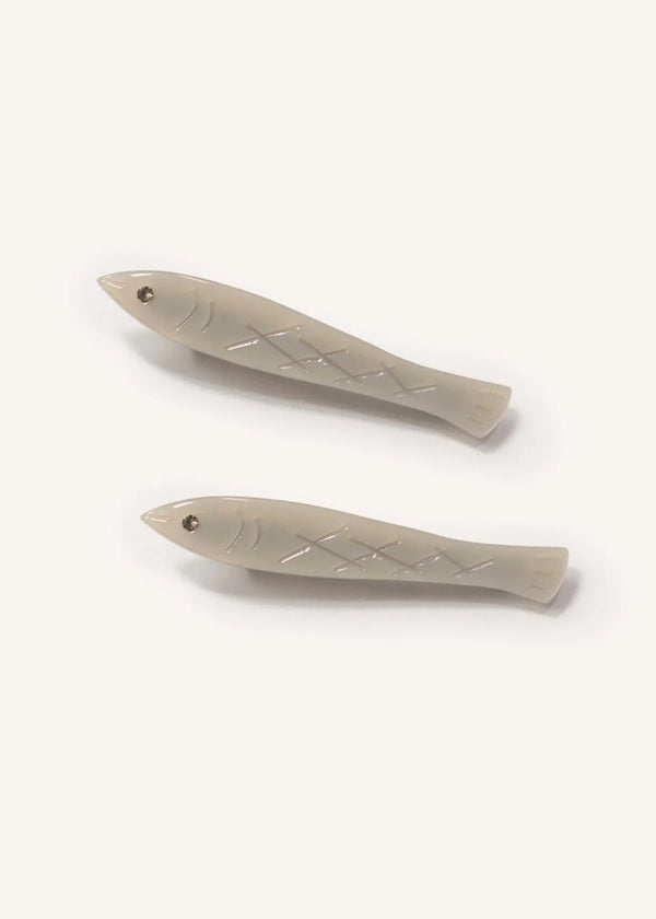 Sardine Fish Hair Clip Set in Silver Acetate with Rhinestone