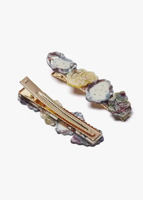 Oyster Shell Acetate Alligator Hair Clip with Rhinestones