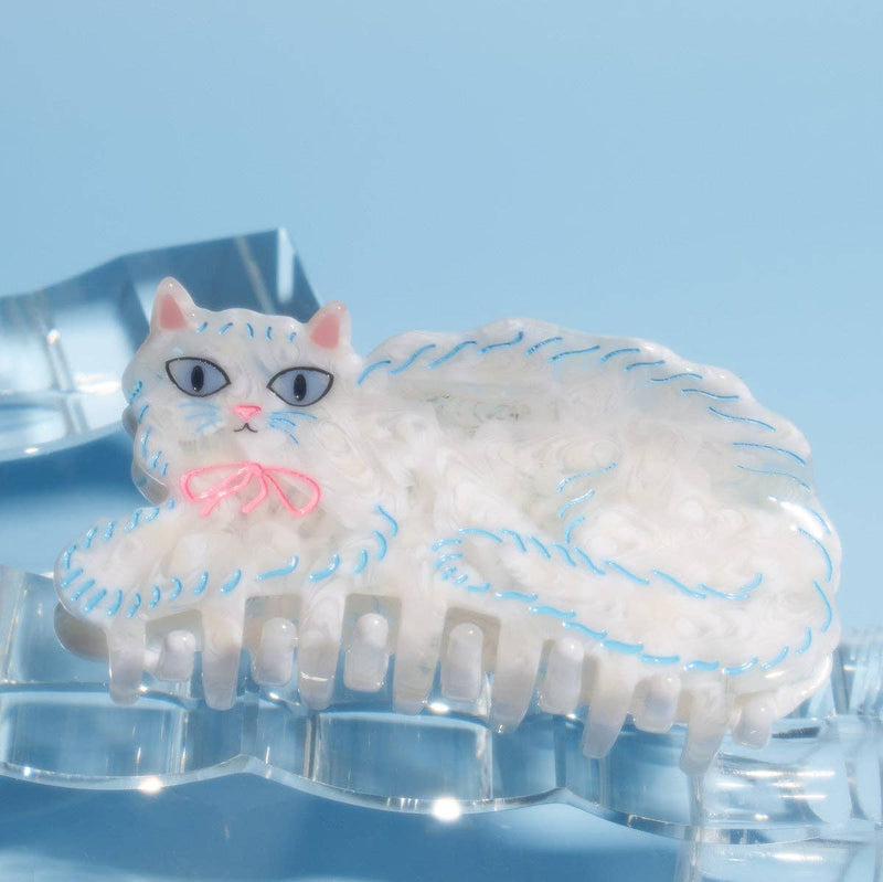 Pretty Kitty White Persian Cat Hair Claw with Pink Bow