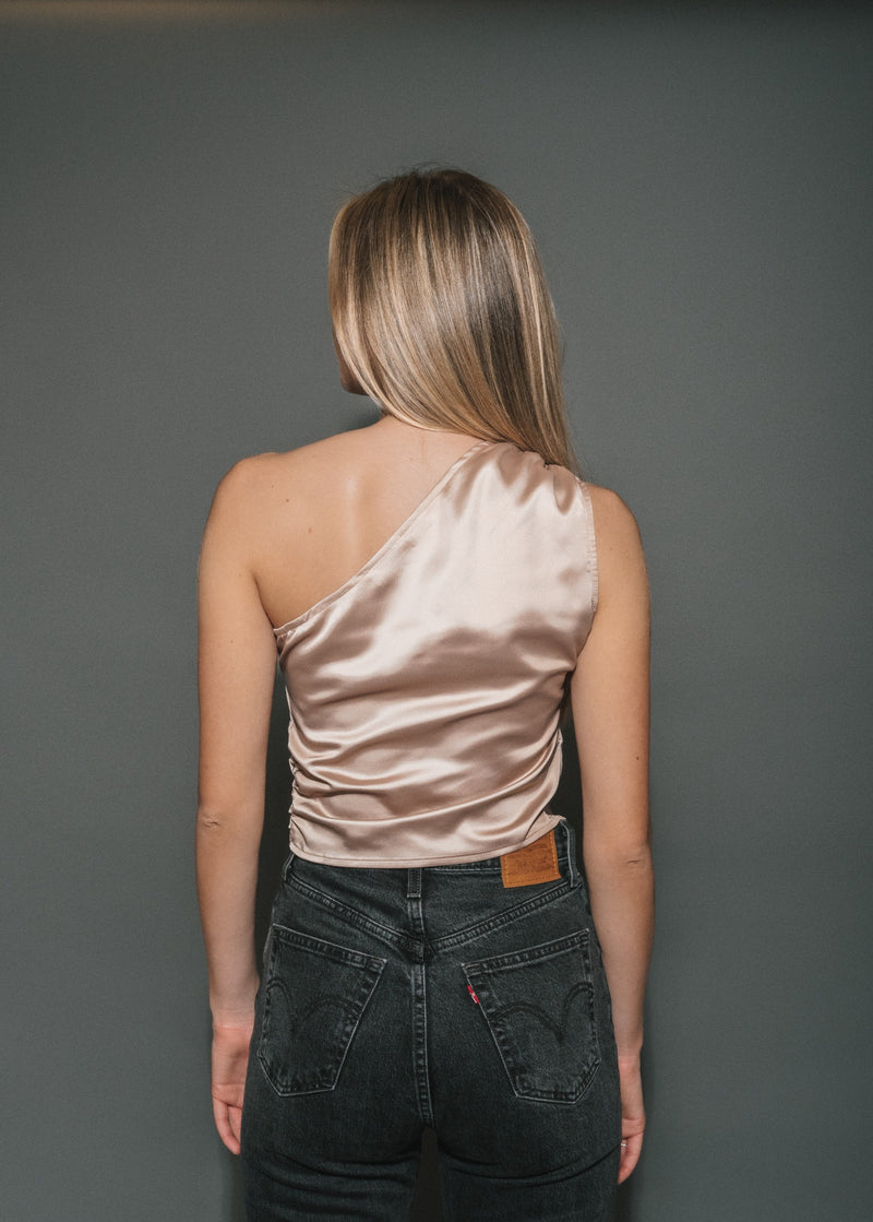 Satin One Shoulder Top | Champagne