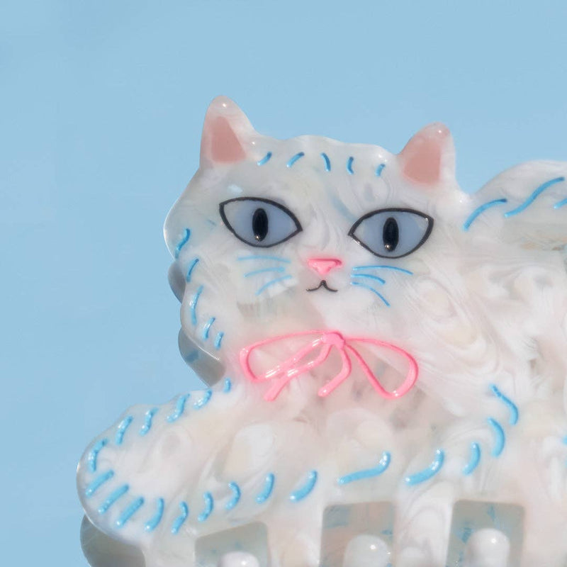 Pretty Kitty White Persian Cat Hair Claw with Pink Bow