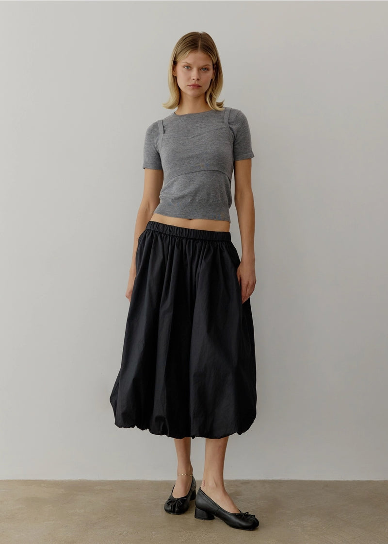 'Bella' Balloon Midi Skirt | Black