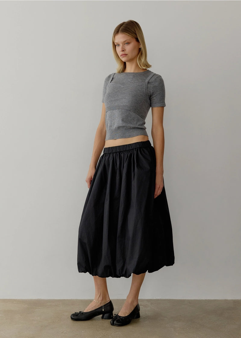 'Bella' Balloon Midi Skirt | Black