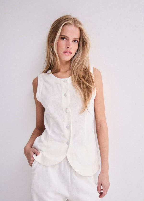 Hinno Linen Vest | White
