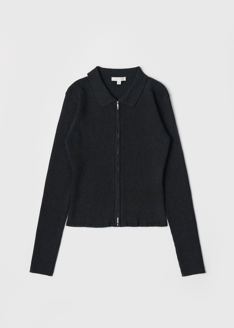 Kieran Ribbed Double Zip Cardigan | Charcoal