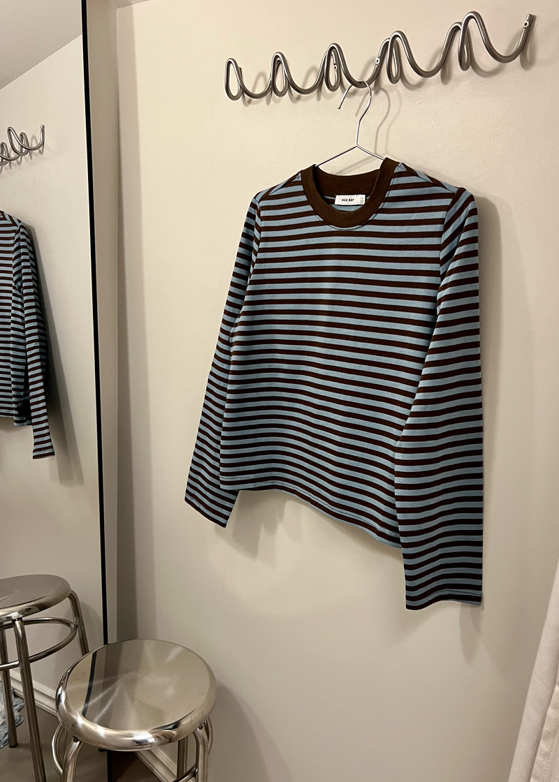 Kathleen Striped Long Sleeve Top | Blue & Brown