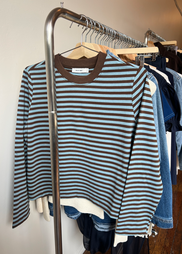 Kathleen Striped Long Sleeve Top | Blue & Brown