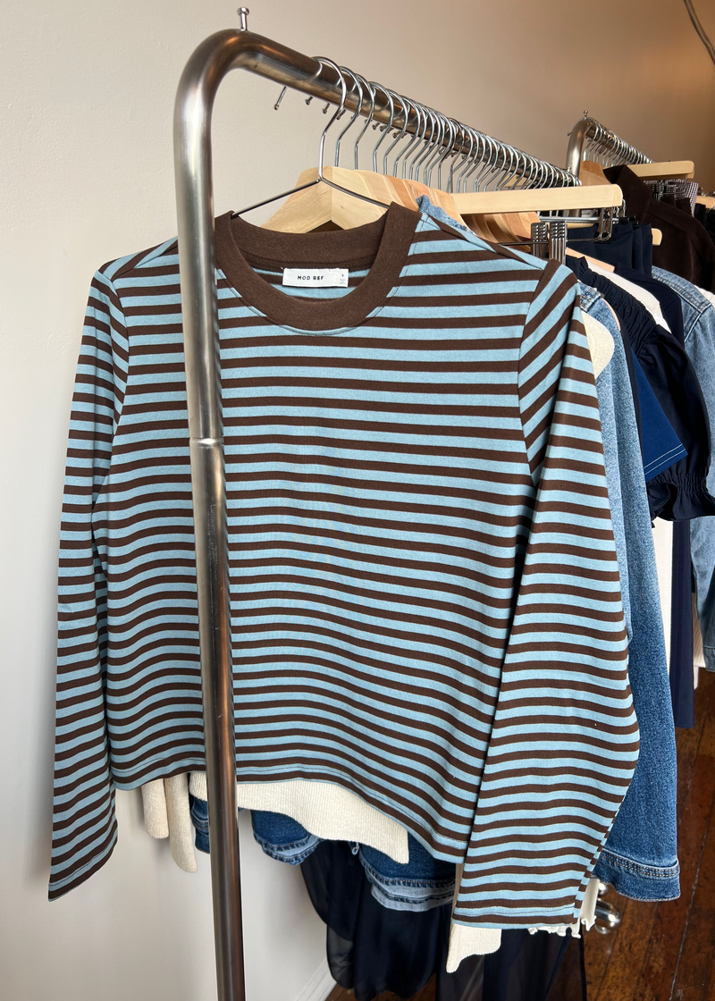 Kathleen Striped Long Sleeve Top | Blue & Brown