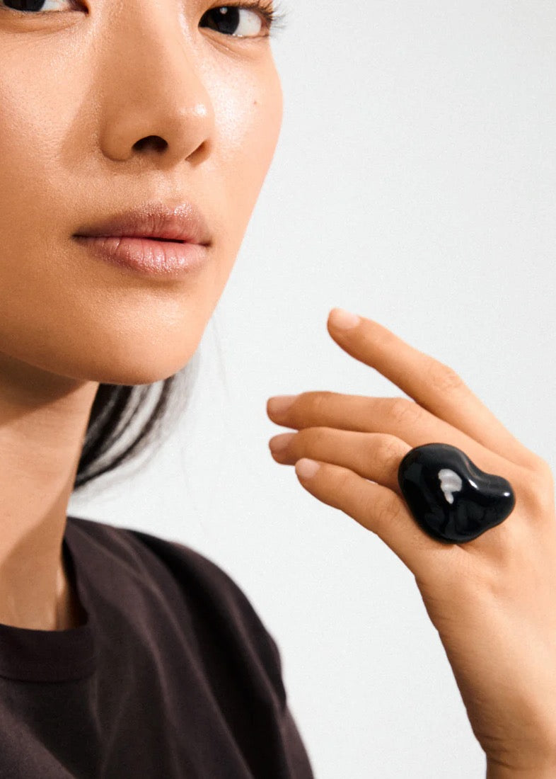 LIAN Adjustable Ring | Silver-Plated & Black