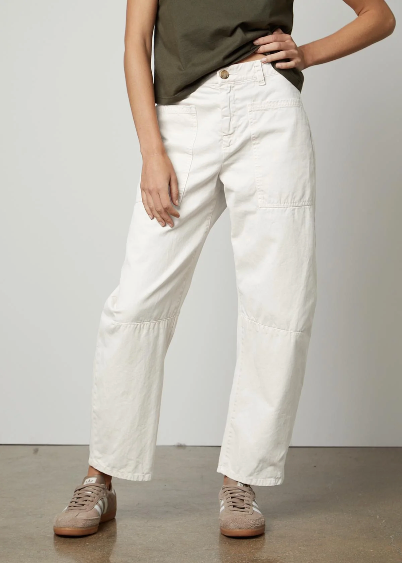 'Brylie' Twill Barrel Leg Pant | White