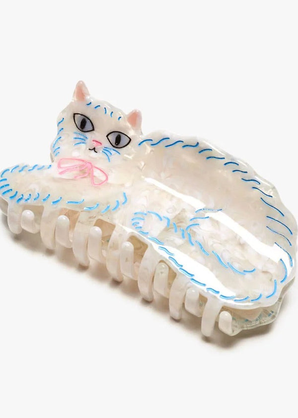 Pretty Kitty White Persian Cat Hair Claw with Pink Bow