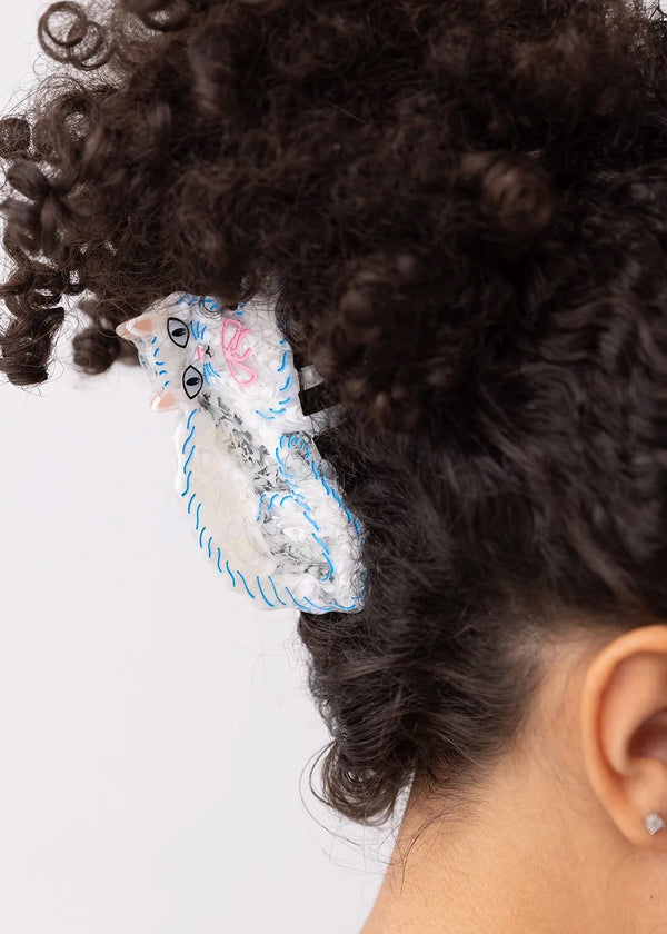 Pretty Kitty White Persian Cat Hair Claw with Pink Bow